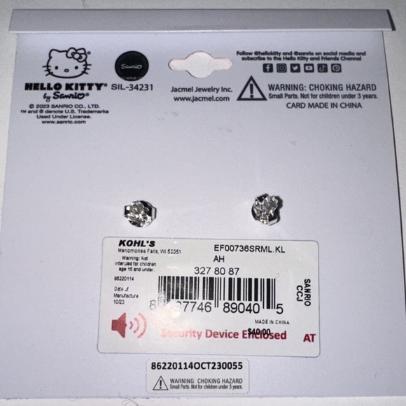 Hello Kitty Earrings – Sanrio Jacmel – Fine Silver Plated – Brand New - Picture 2 of 5